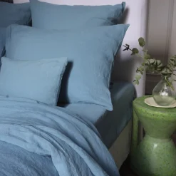 200 LINTEX Taies D'oreiller-Taie d'oreiller en lin lavé - Bleu Azur