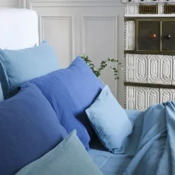 200 LINTEX Taies D'oreiller-Taie d'oreiller en lin lavé - Bleu Azur