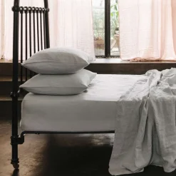 200 LINTEX Taies D'oreiller-Taie d'oreiller en lin lavé - Gris Brume