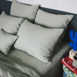 200 LINTEX Taies D'oreiller-Taie d'oreiller en lin lavé - Vert d'Automne