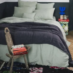 200 LINTEX Taies D'oreiller-Taie d'oreiller en lin lavé - Vert d'Automne