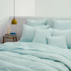 200 LINTEX Taies D'oreiller-Taie d'oreiller en lin lavé - Bleu Antiparos