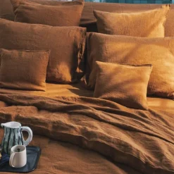 200 LINTEX Taies D'oreiller-Taie d'oreiller en lin lavé - Brique de Sienne