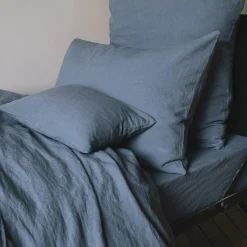 200 LINTEX Taies D'oreiller-Taie d'oreiller en lin lavé - Bleu de Nîmes