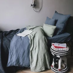 200 LINTEX Taies D'oreiller-Taie d'oreiller en lin lavé - Bleu de Nîmes