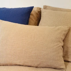 200 LINTEX L'esprit Merci|Édition Limitée-Taie d'oreiller en lin lavé - Carreaux Brun Cha Iro