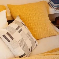 200 LINTEX L'esprit Merci|Édition Limitée-Taie d'oreiller en lin lavé - Carreaux Jaune Asahi