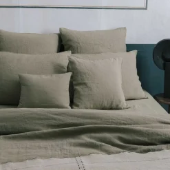 200 LINTEX Maison De Campagne|Taies D'oreiller-Taie d'oreiller en lin lavé - Vert d'Uzès