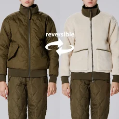 Femme Taion Manteaux-- Veste Military Reversible Down - Vert/Blanc