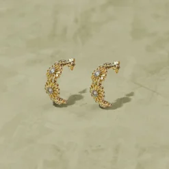 Femme TITYARAVY Boucles D'oreilles-- Créoles Saï Topaze Blanche - Doré