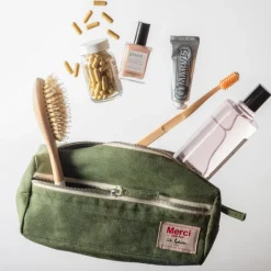 200 LINTEX Trousses De Toilette|Accessoires De Beauté-Trousse de toilette en lin lavé - Vert d'Anduze