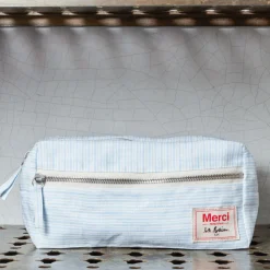 200 LINTEX Trousses De Toilette|Accessoires De Beauté-Trousse de toilette en lin lavé - Rayures Chemise Bleu Tyrrhénien