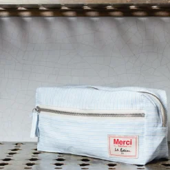 200 LINTEX Trousses De Toilette|Accessoires De Beauté-Trousse de toilette en lin lavé - Rayures Chemise Bleu Tyrrhénien