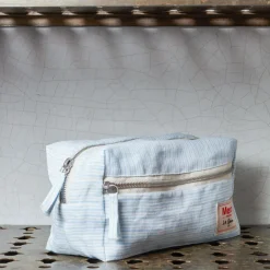 200 LINTEX Trousses De Toilette|Accessoires De Beauté-Trousse de toilette en lin lavé - Rayures Chemise Bleu Tyrrhénien