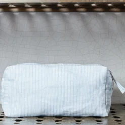 200 LINTEX Trousses De Toilette|Accessoires De Beauté-Trousse de toilette en lin lavé - Rayures Chemise Bleu Tyrrhénien