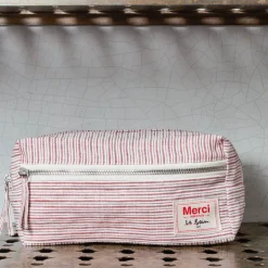 200 LINTEX Trousses De Toilette|Accessoires De Beauté-Trousse de toilette en lin lavé - Rayures Chemise Rouge Pompei