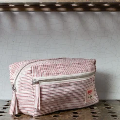 200 LINTEX Trousses De Toilette|Accessoires De Beauté-Trousse de toilette en lin lavé - Rayures Chemise Rouge Pompei