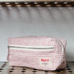 200 LINTEX Trousses De Toilette|Accessoires De Beauté-Trousse de toilette en lin lavé - Rayures Chemise Rouge Pompei