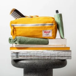 200 LINTEX Trousses De Toilette|Accessoires De Beauté-Trousse de toilette en lin lavé - Jaune Vallauris