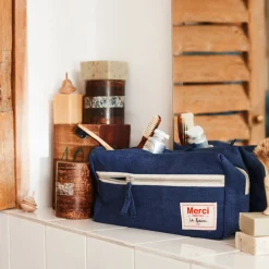 200 LINTEX Trousses De Toilette|Accessoires De Beauté-Trousse de toilette en lin lavé - Bleu Shibori