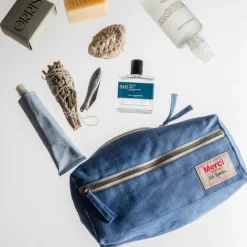 200 LINTEX Trousses De Toilette|Accessoires De Beauté-Trousse de toilette en lin lavé - Bleu Paros