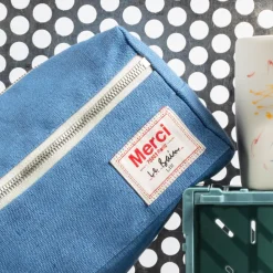 200 LINTEX Trousses De Toilette|Accessoires De Beauté-Trousse de toilette en lin lavé - Bleu Paros