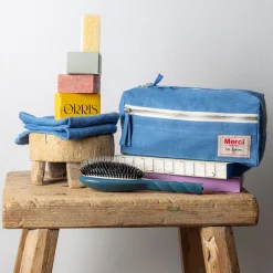 200 LINTEX Trousses De Toilette|Accessoires De Beauté-Trousse de toilette en lin lavé - Bleu Paros