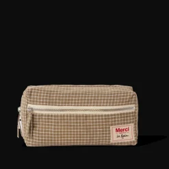 200 LINTEX L'esprit Merci|Trousses De Toilette-Trousse de toilette en lin lavé - Carreaux Brun Cha Iro