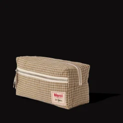 200 LINTEX L'esprit Merci|Trousses De Toilette-Trousse de toilette en lin lavé - Carreaux Brun Cha Iro