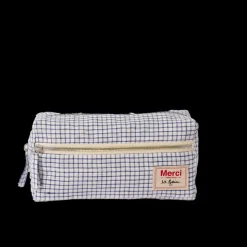 200 LINTEX L'esprit Merci|Trousses De Toilette-Trousse de toilette en lin lavé - Carreaux Bleu Shibori