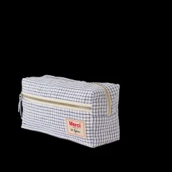 200 LINTEX L'esprit Merci|Trousses De Toilette-Trousse de toilette en lin lavé - Carreaux Bleu Shibori