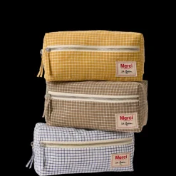 200 LINTEX L'esprit Merci|Trousses De Toilette-Trousse de toilette en lin lavé - Carreaux Bleu Shibori