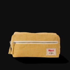 200 LINTEX L'esprit Merci|Trousses De Toilette-Trousse de toilette en lin lavé - Carreaux Jaune Asahi