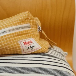 200 LINTEX L'esprit Merci|Trousses De Toilette-Trousse de toilette en lin lavé - Carreaux Jaune Asahi