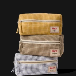 200 LINTEX L'esprit Merci|Trousses De Toilette-Trousse de toilette en lin lavé - Carreaux Jaune Asahi