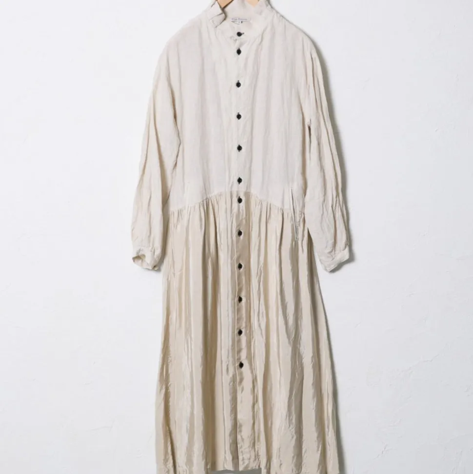 Femme Vlas Blomme Robes-- Robe vintage - Beige