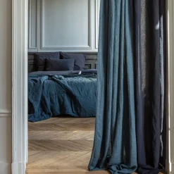 200 LINTEX Voilages|Accessoirisez Votre Intérieur-Voile natté en lin lavé - Bleu Pétrole