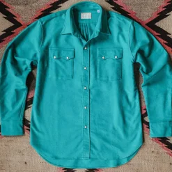 Homme WYTHE Chemises-- Chemise Moleskine Pearlsnap - Turquoise