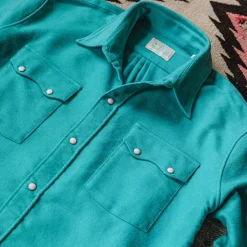 Homme WYTHE Chemises-- Chemise Moleskine Pearlsnap - Turquoise