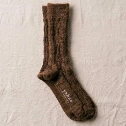 Femme Yahae Chaussettes|Chaussettes-- Chaussettes Alpaca Cable - Marron